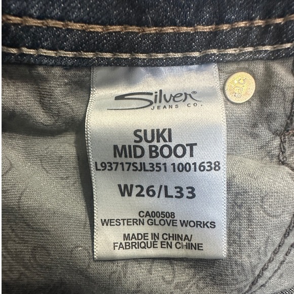 Silver Jeans Y2K SUKI Mid Boot Jeans Women W26 L33 Embellished Pockets Distress - Picture 6 of 9